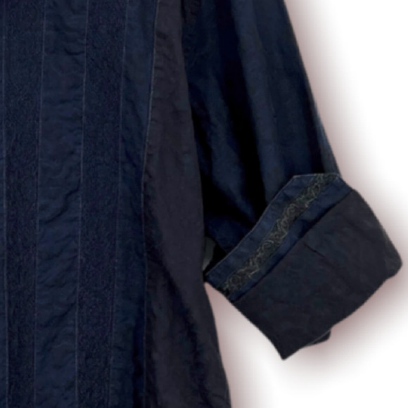 Robert Graham Blue Embroidered Button Down Flip Cuff Cotton Shirt Mens Sz Large - Picture 4 of 12